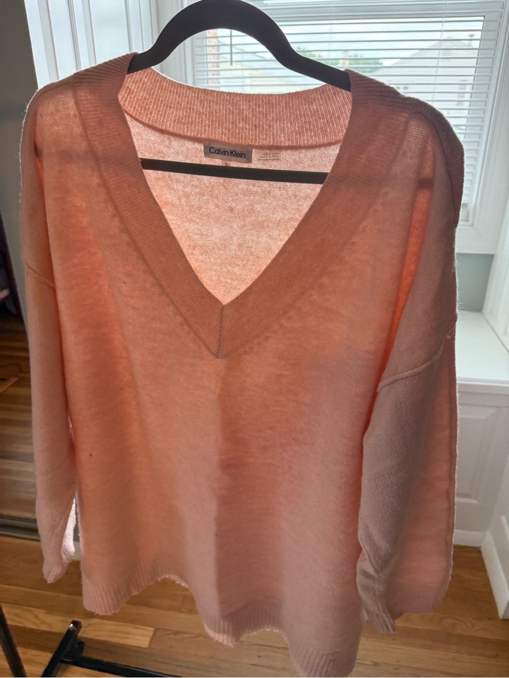 Calvin Klein Women's Soft Peach V-Neck Sweater